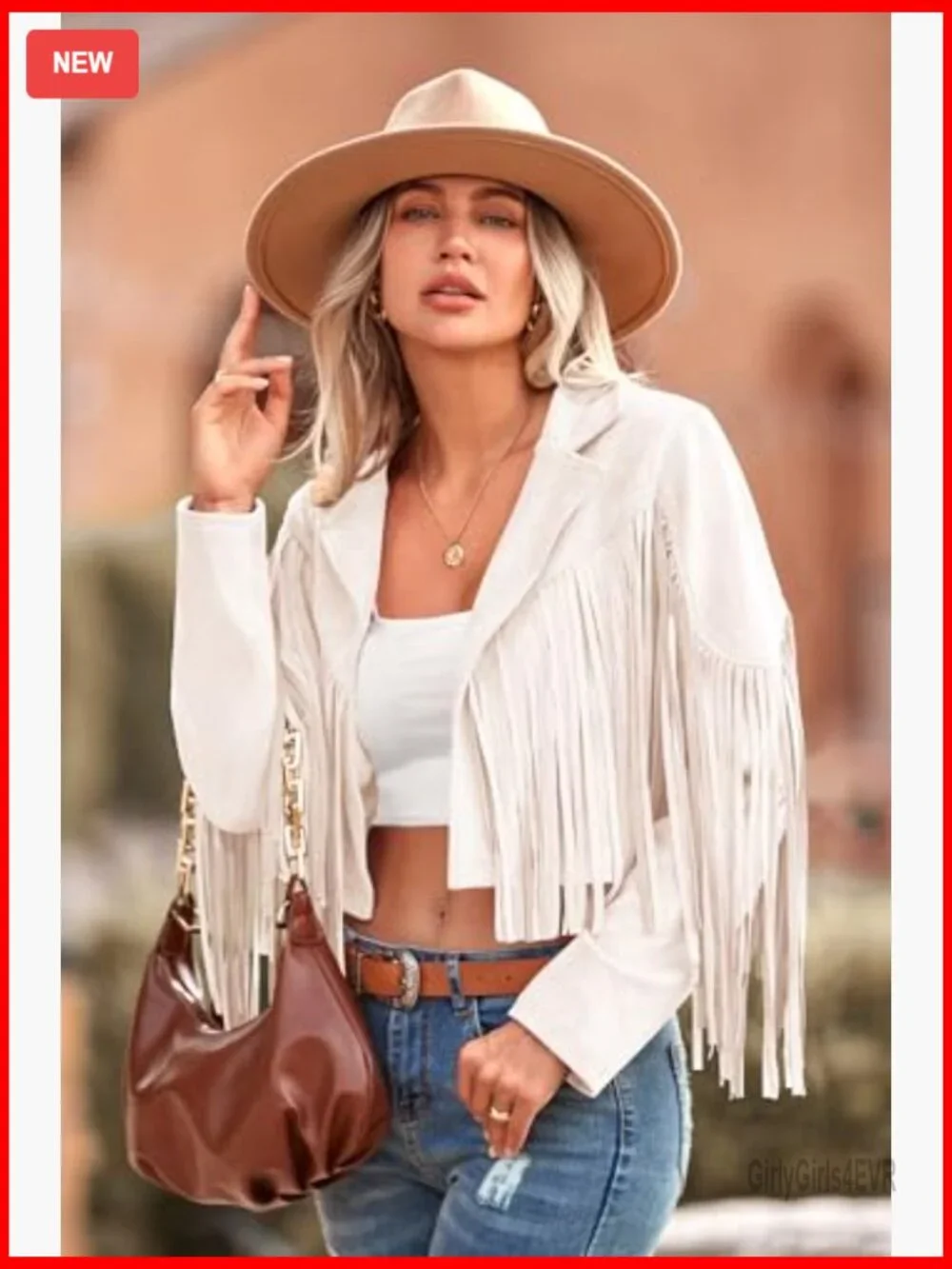 Faux Suede Cropped Motorcycle Jacket with Fringe Tassel Slim Fit - Picture 4 of 7